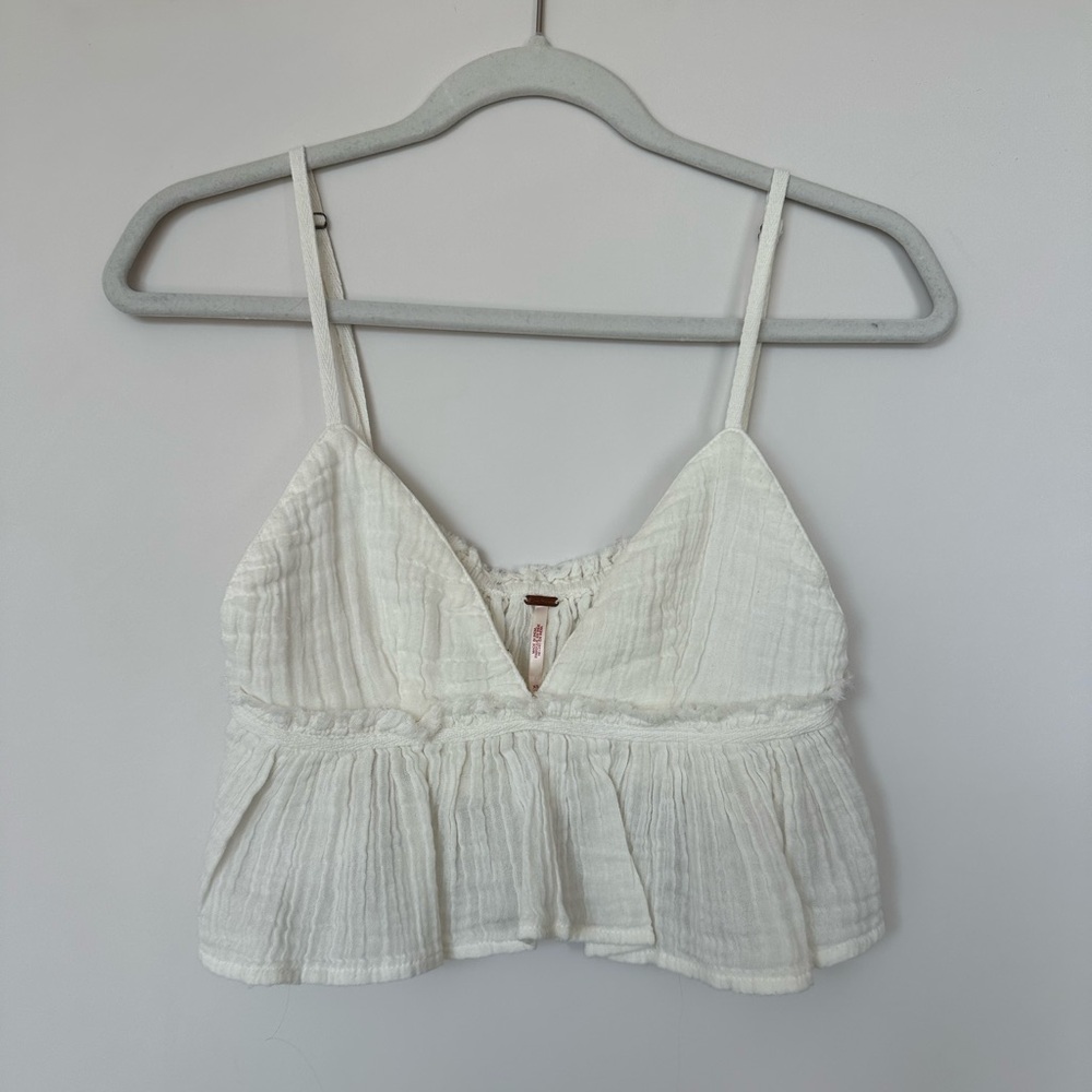 Free People White Gauze Peplum Tank Top